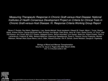 Measuring Therapeutic Response in Chronic Graft-versus-Host Disease: National Institutes of Health Consensus Development Project on Criteria for Clinical.