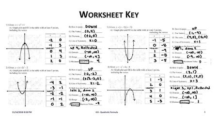 Worksheet Key 9 11/14/2018 8:58 PM 4.8 - Quadratic Formula.