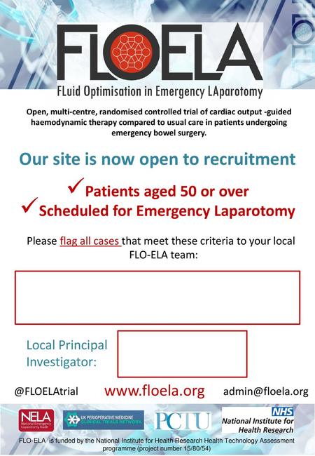 Our site is now open to recruitment Scheduled for Emergency Laparotomy