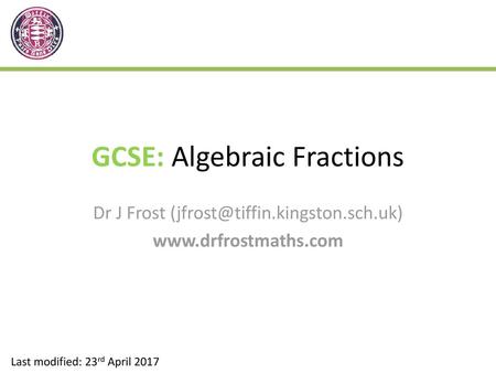 GCSE: Algebraic Fractions