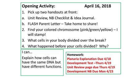 Opening Activity: April 16, 2018