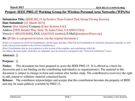 <month year> doc.: IEEE ptc March 2013