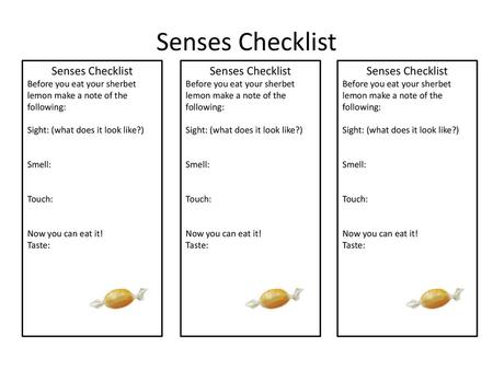 Senses Checklist Senses Checklist Senses Checklist Senses Checklist