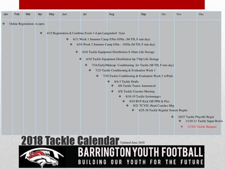 2018 Tackle Calendar Online Registration is open