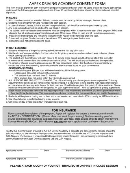 AAPEX DRIVING ACADEMY CONSENT FORM