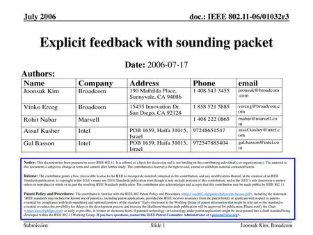 Explicit feedback with sounding packet