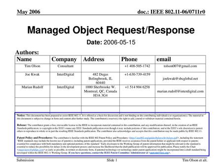 Managed Object Request/Response