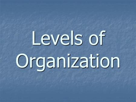 Levels of Organization