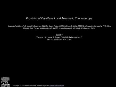 Provision of Day-Case Local Anesthetic Thoracoscopy