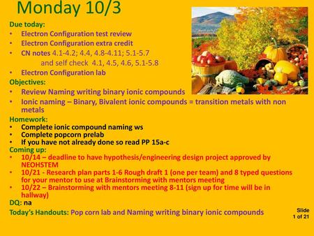 Due today: Electron Configuration test review