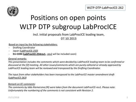 Positions on open points WLTP DTP subgroup LabProcICE