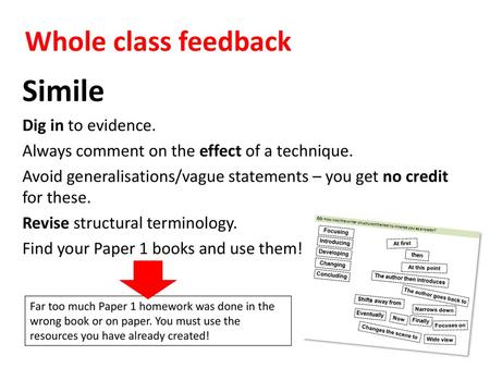 Simile Whole class feedback Dig in to evidence.