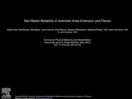 Test-Retest Reliability of Isokinetic Knee Extension and Flexion