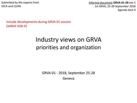 Industry views on GRVA priorities and organization