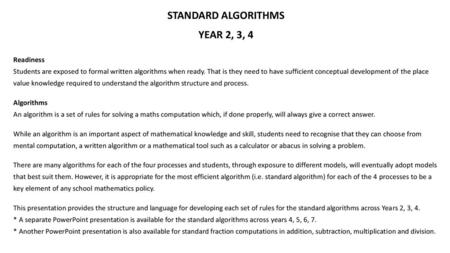 STANDARD ALGORITHMS YEAR 2, 3, 4