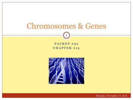 Chromosomes & Genes Packet #32 Chapter #13 Thursday, November 15, 2018.