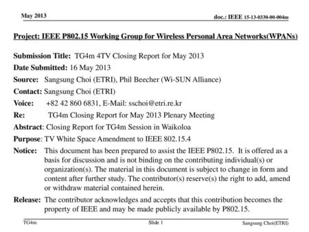 Submission Title: TG4m 4TV Closing Report for May 2013