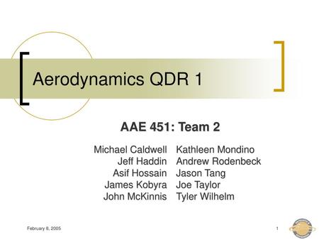 Aerodynamics QDR 1 AAE 451: Team 2 Michael Caldwell Jeff Haddin