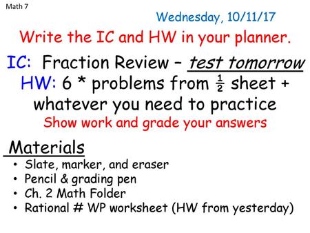 IC: Fraction Review – test tomorrow