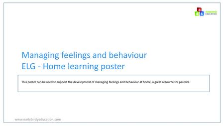 Managing feelings and behaviour ELG - Home learning poster