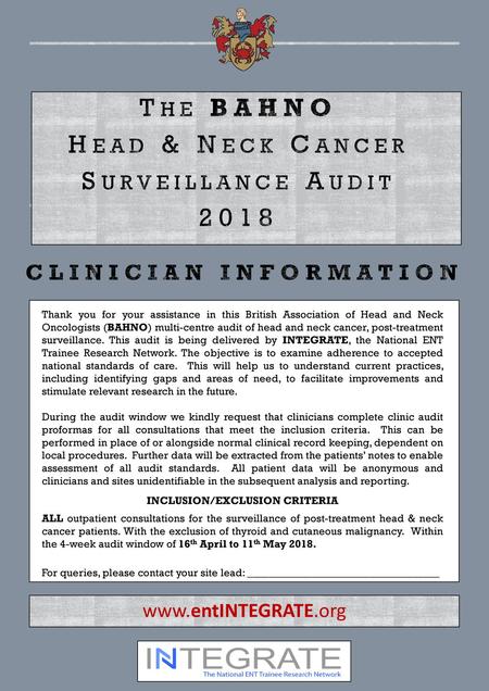 The BAHNO Head & Neck Cancer Surveillance Audit 2018