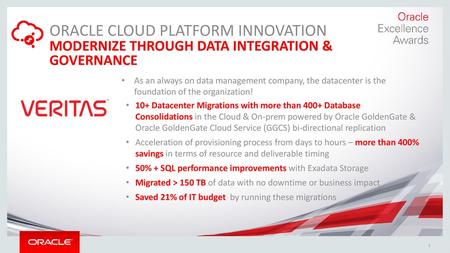 ORACLE CLOUD PLATFORM INNOVATION MODERNIZE THROUGH DATA INTEGRATION & GOVERNANCE As an always on data management company, the datacenter is the foundation.