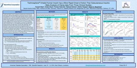 Technosphere® Inhaled Human Insulin has a More Rapid Onset of Action Than Subcutaneous Insulins - Meta Analysis of Clamp data From Three Clinical Studies.