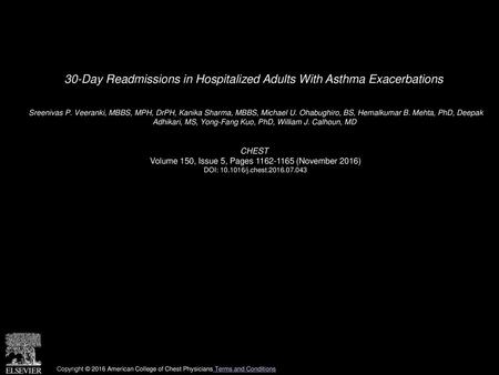 30-Day Readmissions in Hospitalized Adults With Asthma Exacerbations