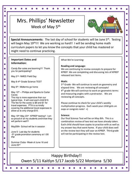 Mrs. Phillips’ Newsletter