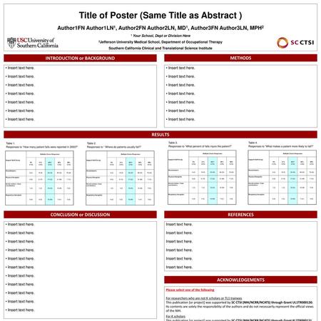 Title of Poster (Same Title as Abstract ) Author1FN Author1LN1, Author2FN Author2LN, MD1, Author3FN Author3LN, MPH2 1 Your School, Dept or Division Here.