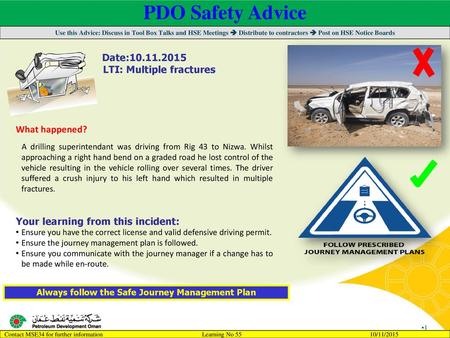 LTI: Multiple fractures Always follow the Safe Journey Management Plan