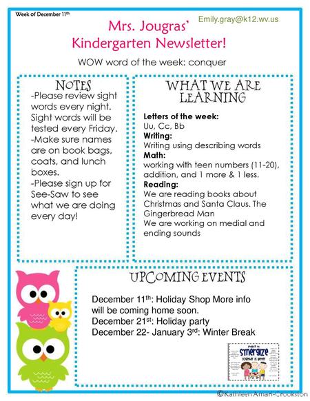 Kindergarten Newsletter!