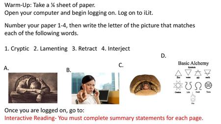 Warm-Up: Take a ¼ sheet of paper.