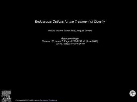 Endoscopic Options for the Treatment of Obesity