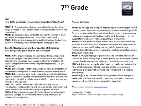 7th Grade Cells Natural Selection