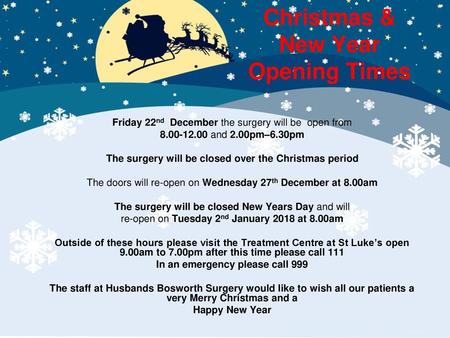 Christmas & New Year Opening Times