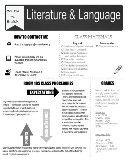 HOW TO CONTACT ME CLASS MATERIALS ROOM 105 CLASS PROCEDURES GRADES