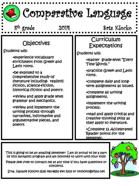 Comparative Language 8th grade 2014 Srta. Klocko