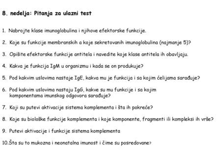 8. nedelja: Pitanja za ulazni test