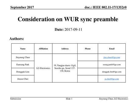 Consideration on WUR sync preamble