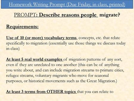 PROMPT: Describe reasons people migrate?