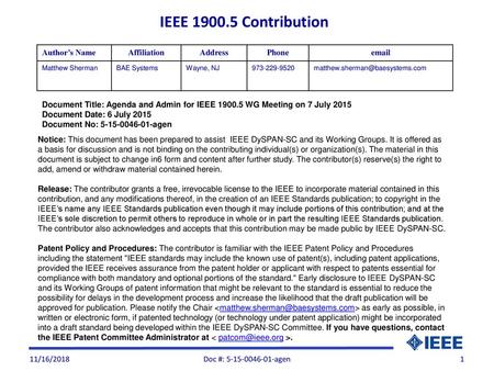 IEEE Contribution Author’s Name Affiliation Address Phone