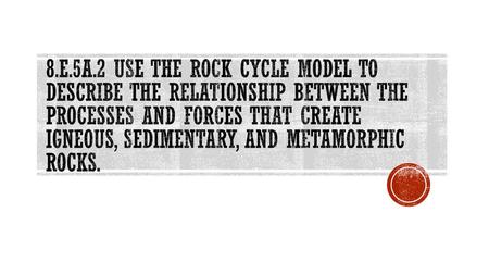 8.E.5A.2 Use the rock cycle model to describe the relationship between the processes and forces that create igneous, sedimentary, and metamorphic rocks.