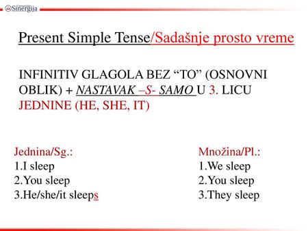 Present Simple Tense/Sadašnje prosto vreme