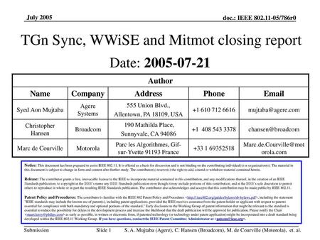 TGn Sync, WWiSE and Mitmot closing report