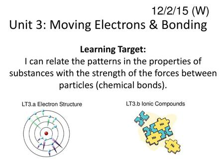 Unit 3: Moving Electrons & Bonding