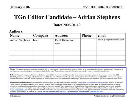 TGn Editor Candidate – Adrian Stephens