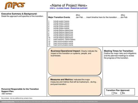 STEP 8 - CLOSING PHASE: TRANSITION SUPPORT