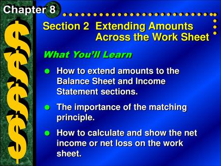 $ $ $ $ Section 2 Extending Amounts Across the Work Sheet