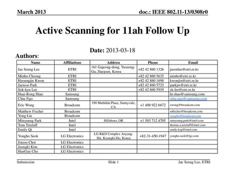 Active Scanning for 11ah Follow Up